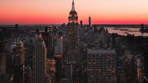 Empire State Building, Skyscraper, New York City, Sunset, Cityscape, Skyline, Urban, 4K wallpaper