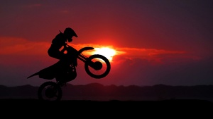Motocross Motorcycle, Silhouette, Sunset, 4K wallpaper