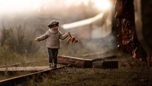 Cute Girl, Teddy bear, Playing kid, 4K wallpaper
