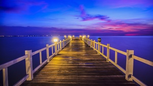 Wooden pier, Thailand, Bridge, Sunset, Horizon, Resort, Dawn, Vacation, Holidays, Phuket, 4K wallpaper