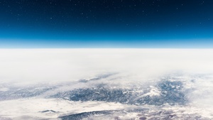 Earth, Horizon, Above clouds, Starry sky, Blue Sky, Polar Regions, 4K wallpaper