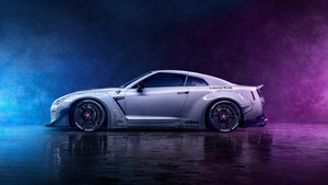 Nissan GT-R R35, Neon, Digital Art, Smoke, Dark background, Dark aesthetic, 4K wallpaper