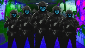 LED masks, Soldiers, Cyberpunk, Police, 4K wallpaper