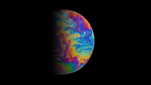 Planet, Soap Bubble, Astronomy, Outer space, Colorful, Black background, AMOLED, 4K wallpaper