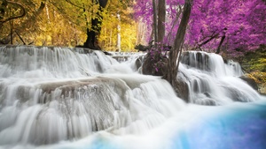 Erawan Falls, Spring, Waterfall, Forest, Autumn, Thailand, 4K wallpaper