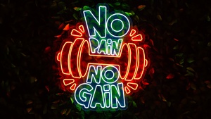 No pain No gain, Neon sign, Dark background, Glowing, Weight training, Gym, 4K wallpaper