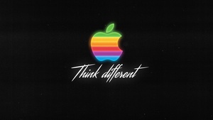 Think different, Apple logo, Colorful, Black background, 4K wallpaper