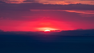Sunset, Hills, Red Sky, Horizon, Dawn, 4K wallpaper