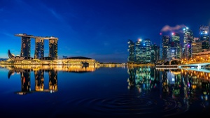 Singapore, Marina Bay Sands, Downtown, Cityscape, City lights, Night, Reflections, Skyline, 4K wallpaper