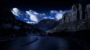 Zion National Park, Road, Night, Rocks, Dark, 4K wallpaper