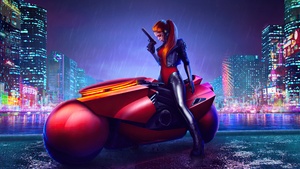 Cyberpunk girl, Cyberpunk bike, Digital Art, 4K wallpaper