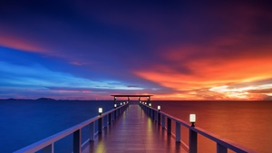 Wooden pier, Bridge, Sunset, Horizon, Resort, Dawn, Vacation, Holidays, Phuket, Thailand, 4K wallpaper