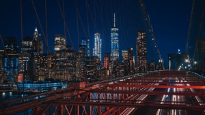 Brooklyn Bridge, Manhattan, New York City, Cityscape, City lights, Night, Urban, 4K wallpaper