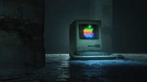 Apple logo, Retro, Dark, 4K wallpaper