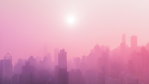 Cityscape, Urban, Pink, Foggy, Sunrise, Skyscrapers, 4K wallpaper
