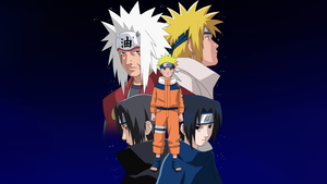 Jiraiya, Minato Namikaze, Sasuke Uchiha, Naruto Uzumaki, Dark blue, 4K wallpaper
