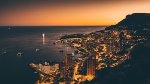 Monte Carlo, Sunset, Dawn, Cityscape, Harbor, City lights, Night, Dusk, Monaco, 4K wallpaper