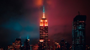 Empire State Building, Manhattan, New York City, Skyscraper, Night, Cityscape, City lights, Urban, Colorful, 4K wallpaper