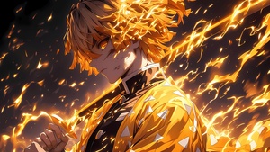 Zenitsu Agatsuma, Demon Slayer: Kimetsu no Yaiba, AI art, 4K wallpaper