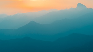Brazil, Mountains, Foggy, Mist, Sunrise, Turquoise, Yellow sky, Landscape, Scenery, Mountain range, 4K wallpaper