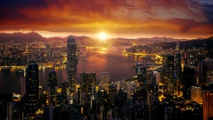 Hong Kong, Sunrise, Cityscape, City lights, Skyline, 4K wallpaper