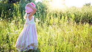 Girl, Child, Blossom, Summer, Daylight, Girly, Green, Landscape, Mood, Happiness, 4K wallpaper