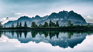 Mountains, Cold, Lake, Riven, Reflection, Trees, 4K wallpaper