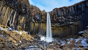 Svartifoss waterfall, Vatnajökull National Park, Lava columns, Rocks, Iceland, 4K wallpaper