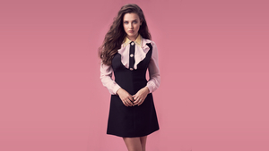 Katherine Langford, Photoshoot, Beautiful actress, Pink background, Pastel background, Pastel pink, 4K wallpaper