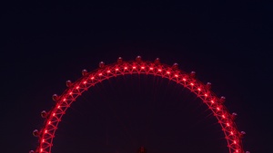 London Eye, Minimalist, Ferris wheel, Tourist attraction, Night, Illuminated, England, 4K wallpaper