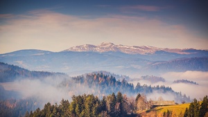 Kamnik Alps, Mountain range, Forest, Mountains, Landscape, Mist, Mountains, Travel, Scenery, Slovenia, 4K wallpaper