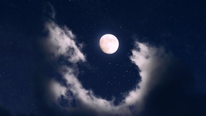 Full moon, Clouds, Night, Starry sky, 4K wallpaper