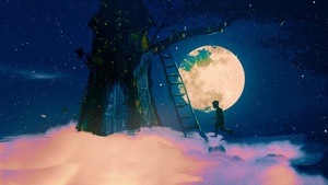 Dream, Moon, Night, Surreal, 4K wallpaper