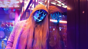 LED mask, Neon, Pink, Anonymous, Woman, Aesthetic, 4K wallpaper