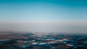 Landscape, Aerial view, Blue Sky, Horizon, Winter, Foggy, Snow, 4K wallpaper