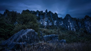 Cliff, Night, Rocks, New Zealand, 4K wallpaper