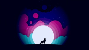 Wolf, Howling, Moon, Silhouette, Colorful gradients, Black background, Simple, 4K wallpaper