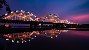 Dragon Bridge, City lights, Night, Reflection, Arch bridge, Hàn River, Vietnam, 4K wallpaper