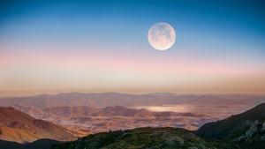 Full moon, Hills, Mountains, Landscape, 4K wallpaper