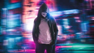 Anonymous, Neon, City lights, Urban, Light trails, 4K wallpaper