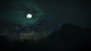 Night, Moon, Mountains, Dark, Forest, 4K wallpaper