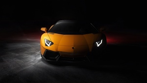 Lamborghini Aventador, Yellow cars, Sports cars, Black background, 4K wallpaper