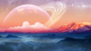 Mountains, Planet, Sunrise, Surreal, Foggy, 4K wallpaper