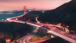 Golden Gate Bridge, Sunset, Traffic, San Francisco, USA, 4K wallpaper