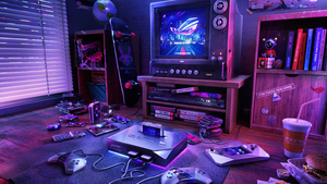 ASUS ROG, Gaming room, Retro style, Gaming console, Republic of Gamers, Cozy, Aesthetic interior, 4K wallpaper