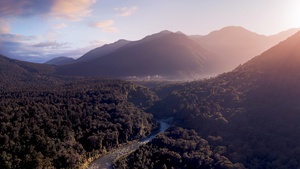 Fiordland National Park, Mountains, Sunrise, Forest, River, New Zealand, 4K wallpaper