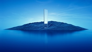 Island, Glass, Illumination, Blue, Scenic, Fusion, 3D, 4K wallpaper