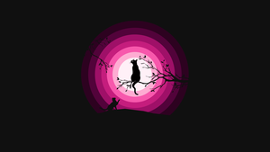 Cats, Moon, Pink, Silhouette, Black background, Simple, 4K wallpaper