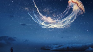 Jellyfish, Dream, Surreal, Night sky, Alone, 4K wallpaper