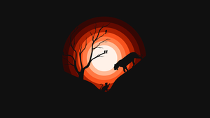Jaguar, Cat, Sun, Silhouette, Black background, Orange, Simple, 4K wallpaper